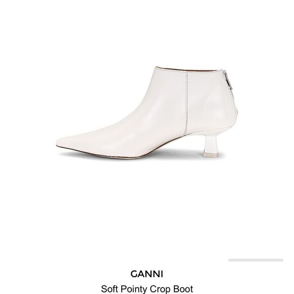 Ganni Pointed Toe Soft Ankle Boots In Egret Leather - Picture 1 of 10